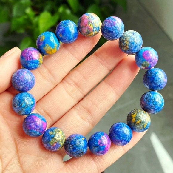 12.3mm Beauty Glittering Color Azurite & Malachite Crystal Beads Bracelet Bold - Picture 3 of 9